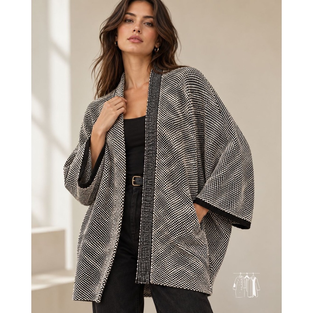 Peruvian Connection Kimono Cardigan Womens XS S Black Pima Cotton Baby Alpaca EX